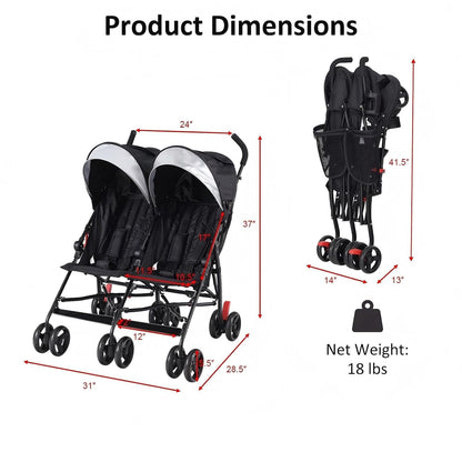 Double Umbrella Stroller, Side by Side Infant Lightweight Stroller, Quick Fold Compact for Travel, Cup Holder, Storage Bag, Folding Twin Stroller Newborn and Toddler(Blue)