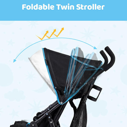 Double Umbrella Stroller, Side by Side Infant Lightweight Stroller, Quick Fold Compact for Travel, Cup Holder, Storage Bag, Folding Twin Stroller Newborn and Toddler(Blue)
