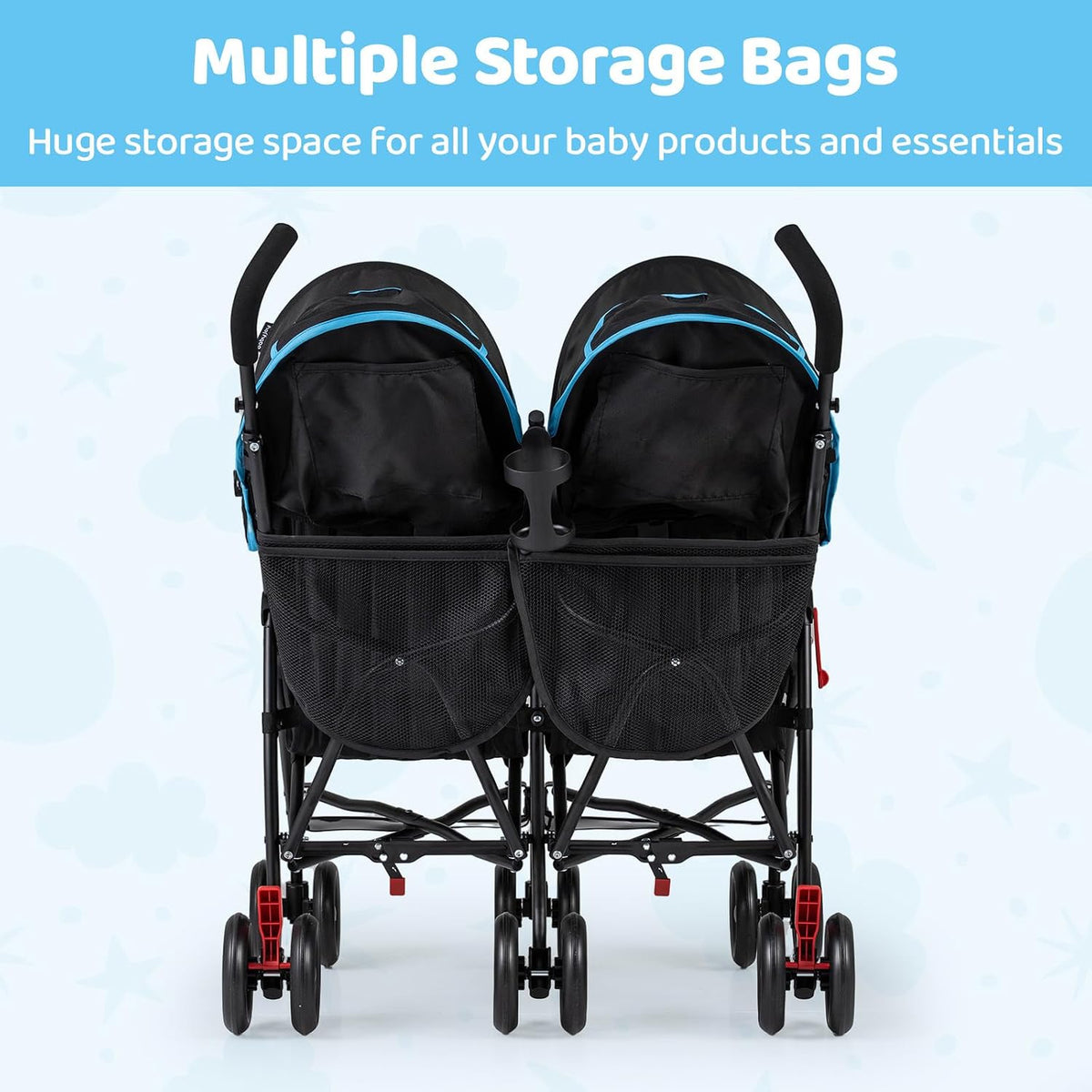 Double Umbrella Stroller, Side by Side Infant Lightweight Stroller, Quick Fold Compact for Travel, Cup Holder, Storage Bag, Folding Twin Stroller Newborn and Toddler(Blue)