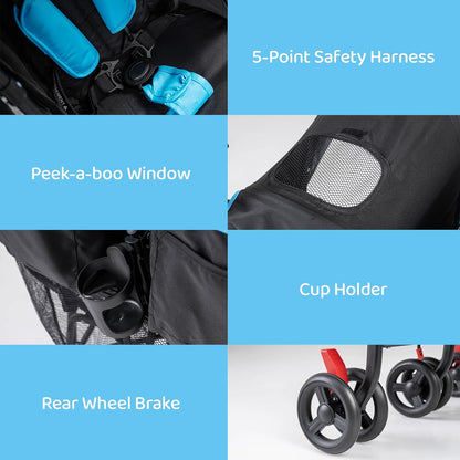 Double Umbrella Stroller, Side by Side Infant Lightweight Stroller, Quick Fold Compact for Travel, Cup Holder, Storage Bag, Folding Twin Stroller Newborn and Toddler(Blue)