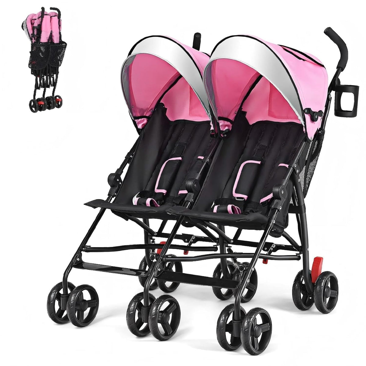 Double Umbrella Stroller, Side by Side Infant Lightweight Stroller, Quick Fold Compact for Travel, Cup Holder, Storage Bag, Folding Twin Stroller Newborn and Toddler(Blue)