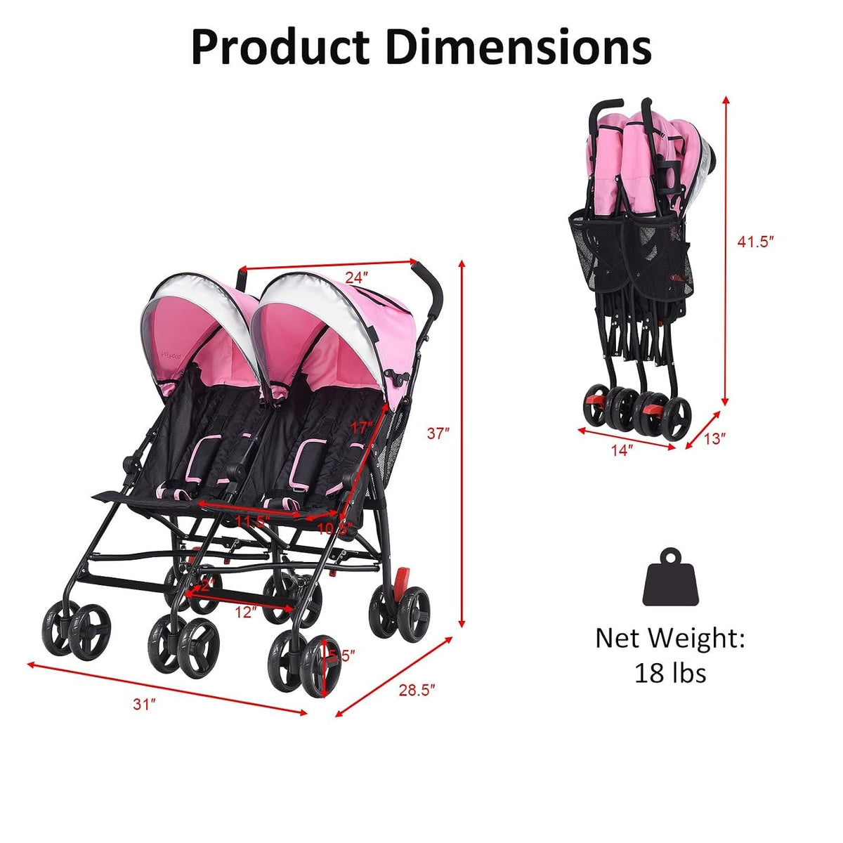 Double Umbrella Stroller, Side by Side Infant Lightweight Stroller, Quick Fold Compact for Travel, Cup Holder, Storage Bag, Folding Twin Stroller Newborn and Toddler(Blue)