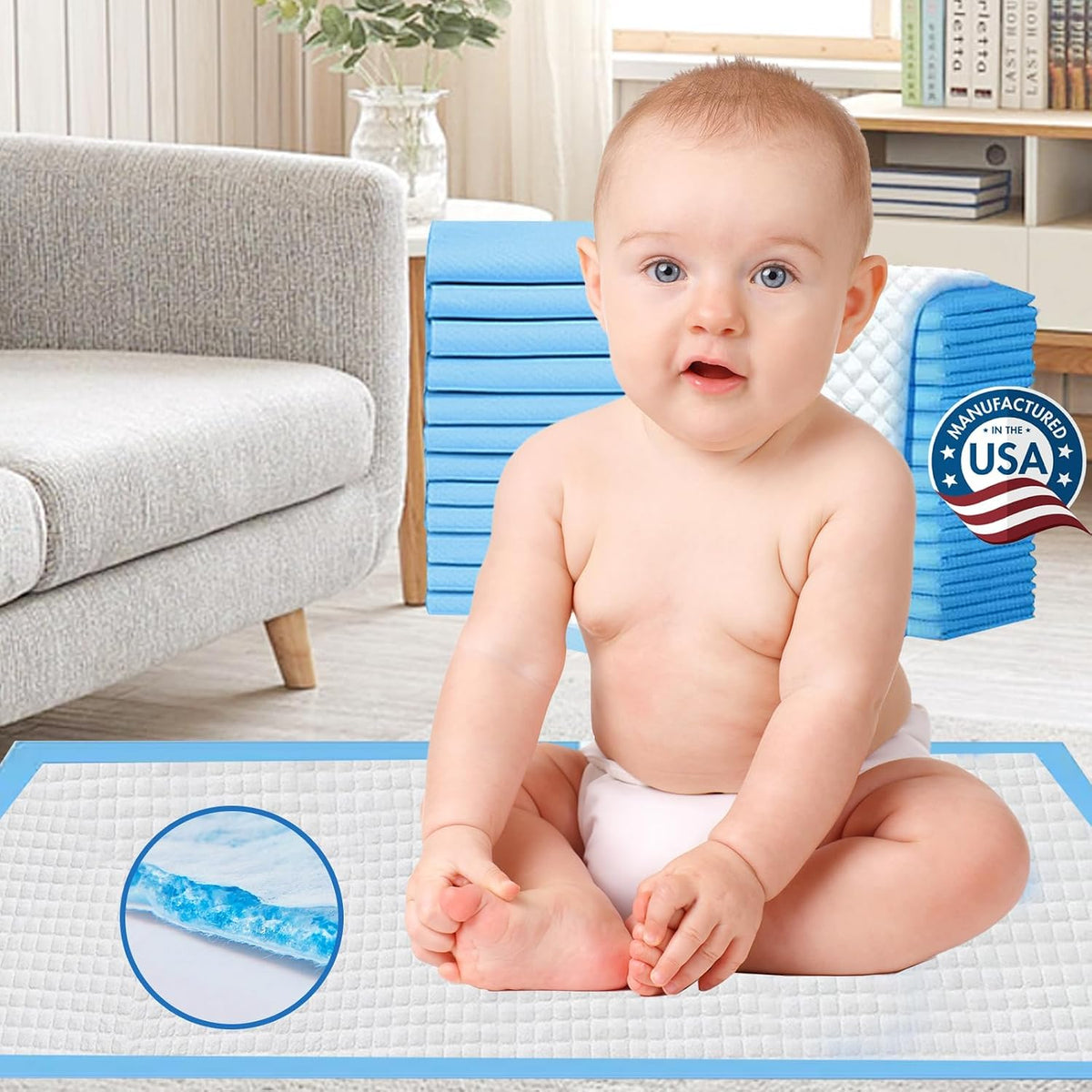 Baby Disposable Changing Pads Disposable Baby Underpads，Super Soft Ultra Absorbent Waterproof Mat 17 x 22 in