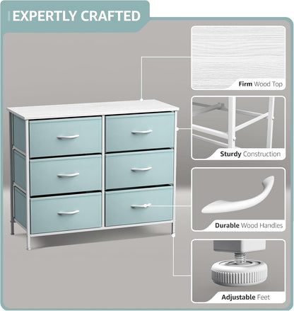 Dresser with 6 Fabric Drawers & Wood Top (Purple)