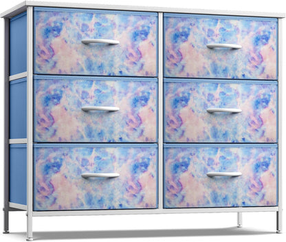 Dresser with 6 Fabric Drawers & Wood Top (Purple)