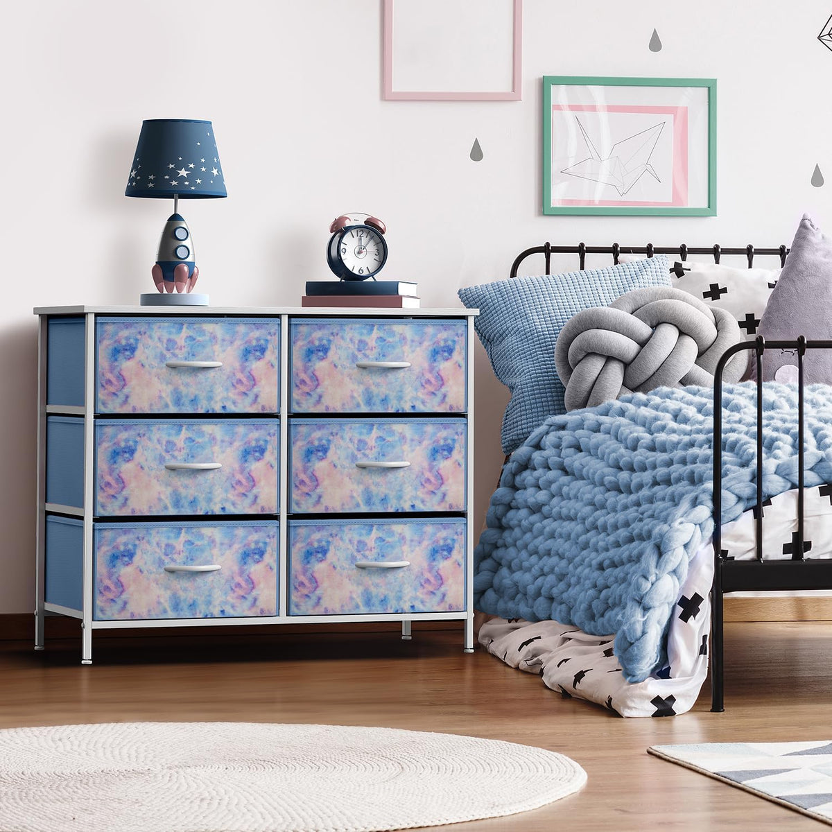 Dresser with 6 Fabric Drawers & Wood Top (Purple)