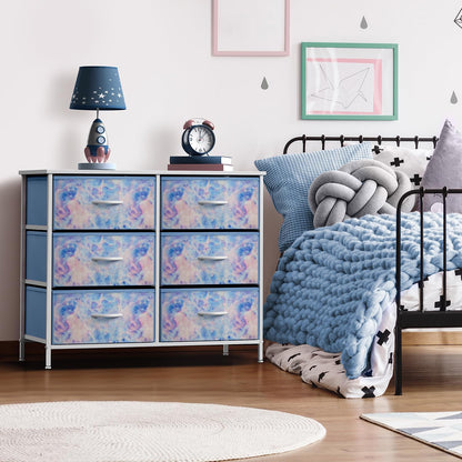 Dresser with 6 Fabric Drawers & Wood Top (Purple)
