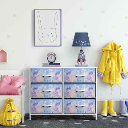 Dresser with 6 Fabric Drawers & Wood Top (Purple)