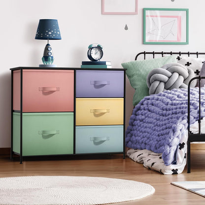 Dresser with 6 Fabric Drawers & Wood Top (Purple)
