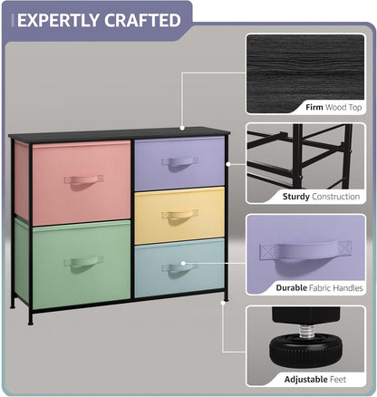 Dresser with 6 Fabric Drawers & Wood Top (Purple)
