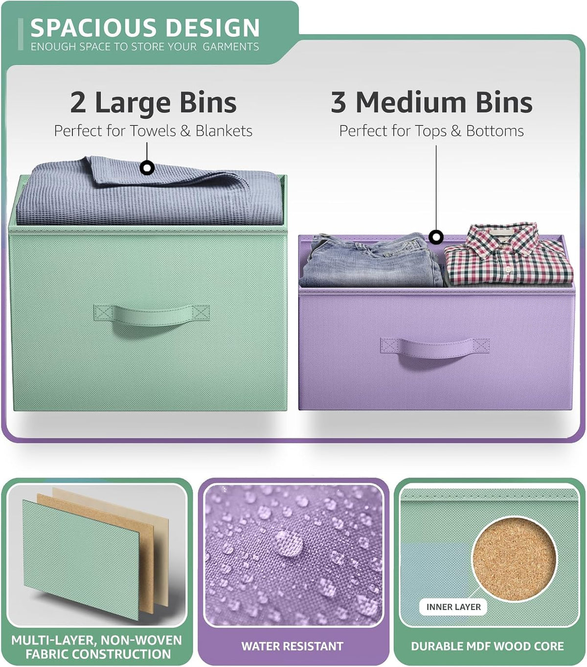Dresser with 6 Fabric Drawers & Wood Top (Purple)