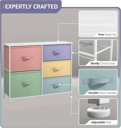 Dresser with 6 Fabric Drawers & Wood Top (Purple)