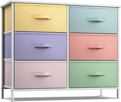 Dresser with 6 Fabric Drawers & Wood Top (Purple)