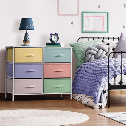 Dresser with 6 Fabric Drawers & Wood Top (Purple)