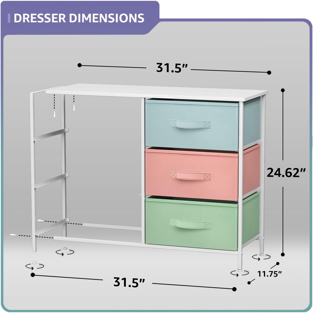 Dresser with 6 Fabric Drawers & Wood Top (Purple)