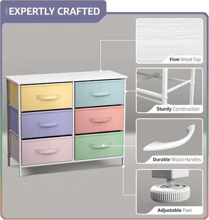 Dresser with 6 Fabric Drawers & Wood Top (Purple)