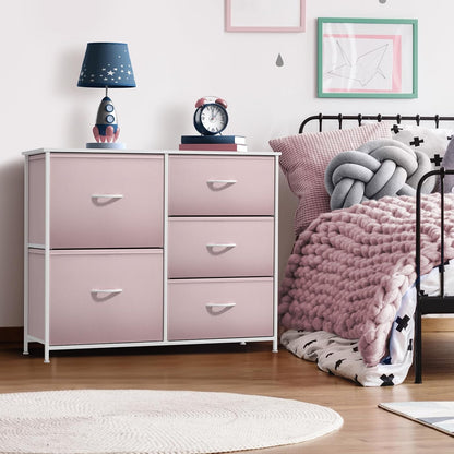Dresser with 6 Fabric Drawers & Wood Top (Purple)