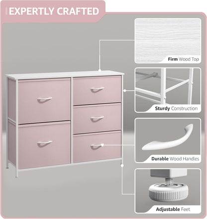 Dresser with 6 Fabric Drawers & Wood Top (Purple)