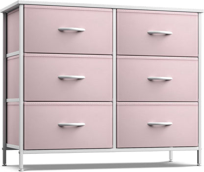 Dresser with 6 Fabric Drawers & Wood Top (Purple)