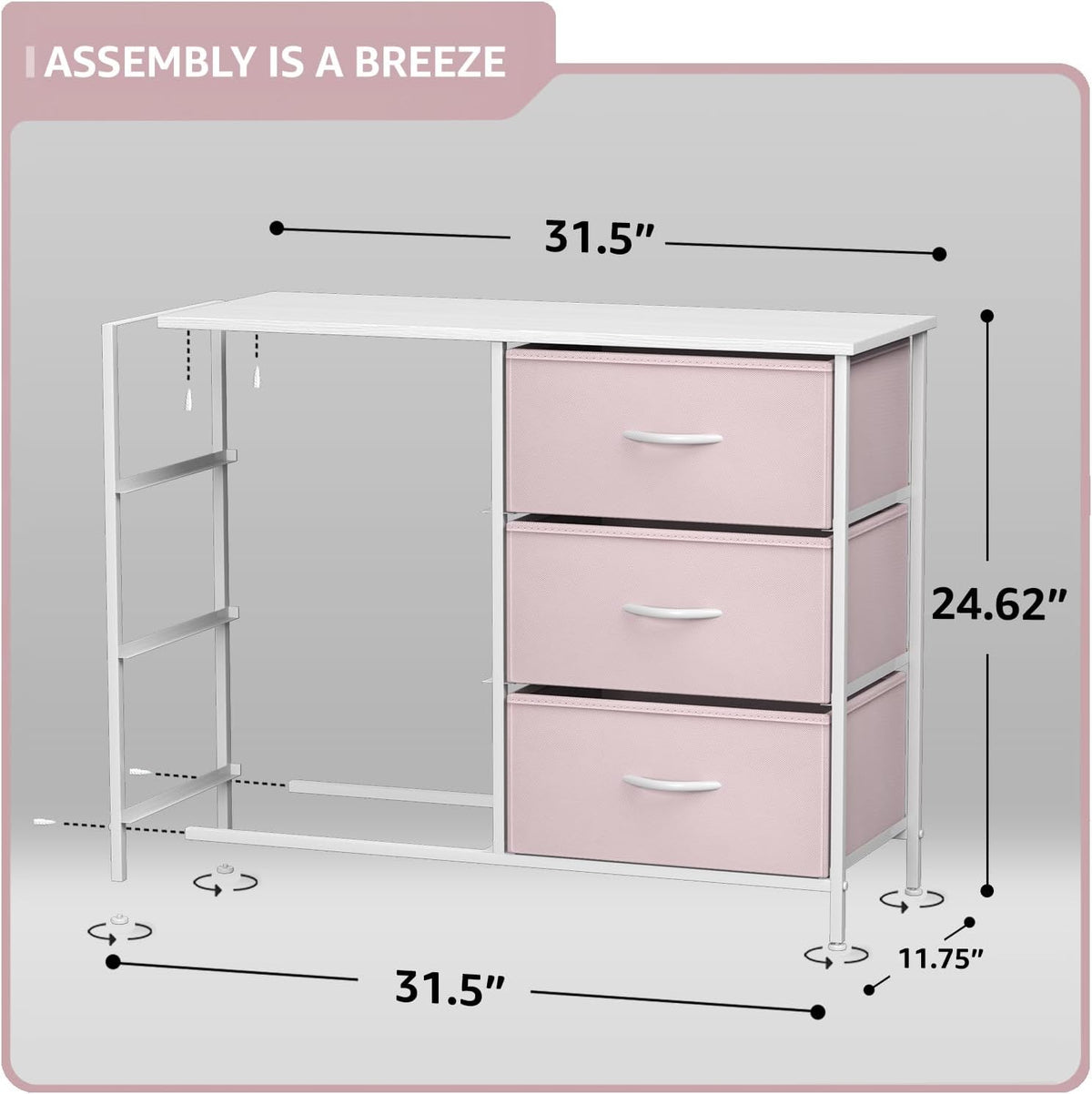Dresser with 6 Fabric Drawers & Wood Top (Purple)
