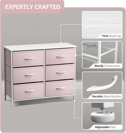 Dresser with 6 Fabric Drawers & Wood Top (Purple)