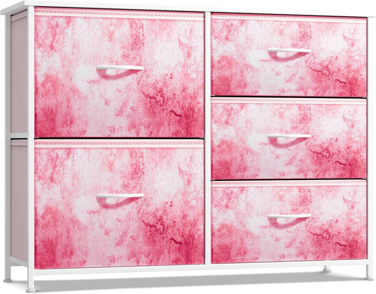 Dresser with 6 Fabric Drawers & Wood Top (Purple)