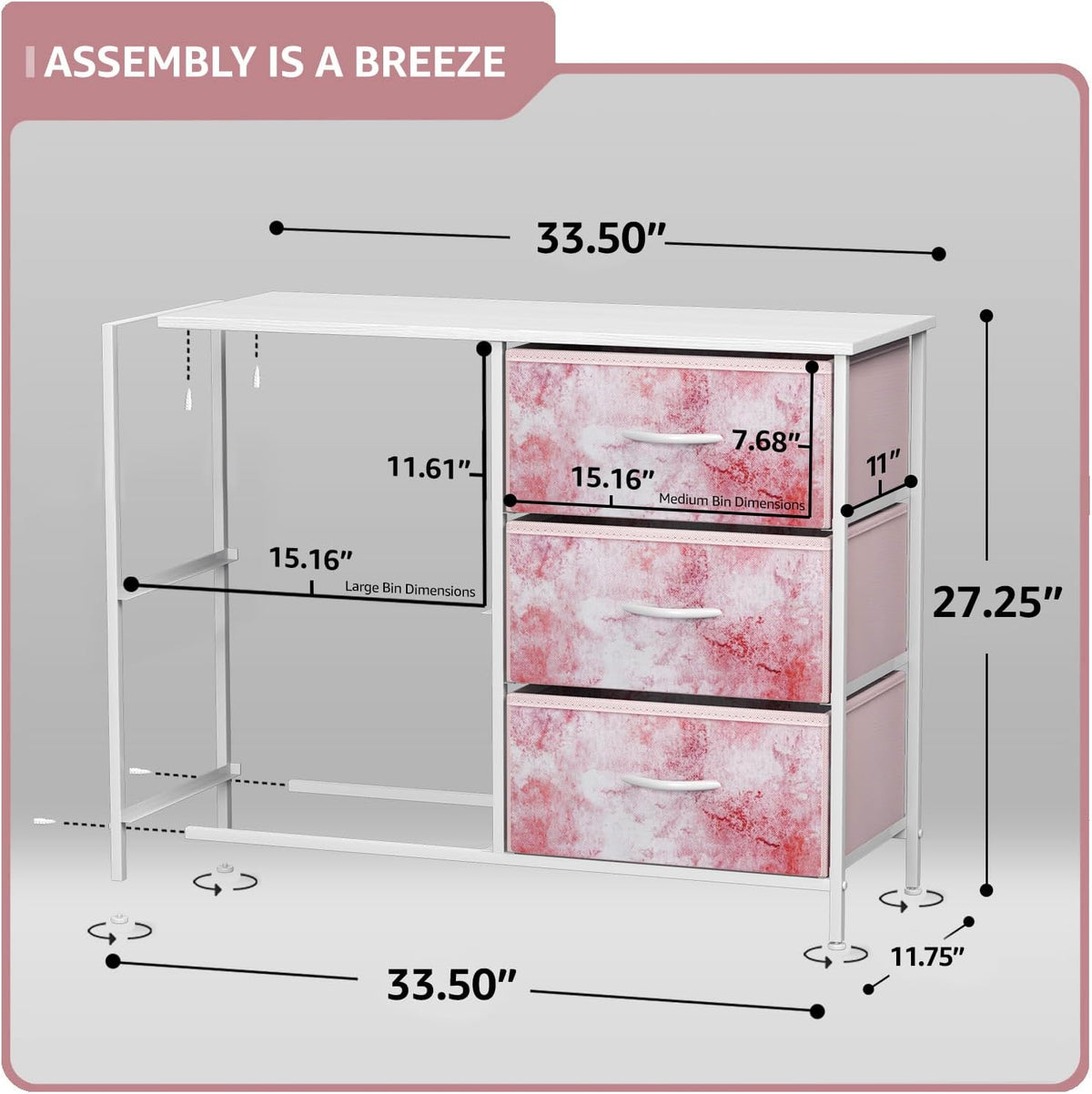 Dresser with 6 Fabric Drawers & Wood Top (Purple)
