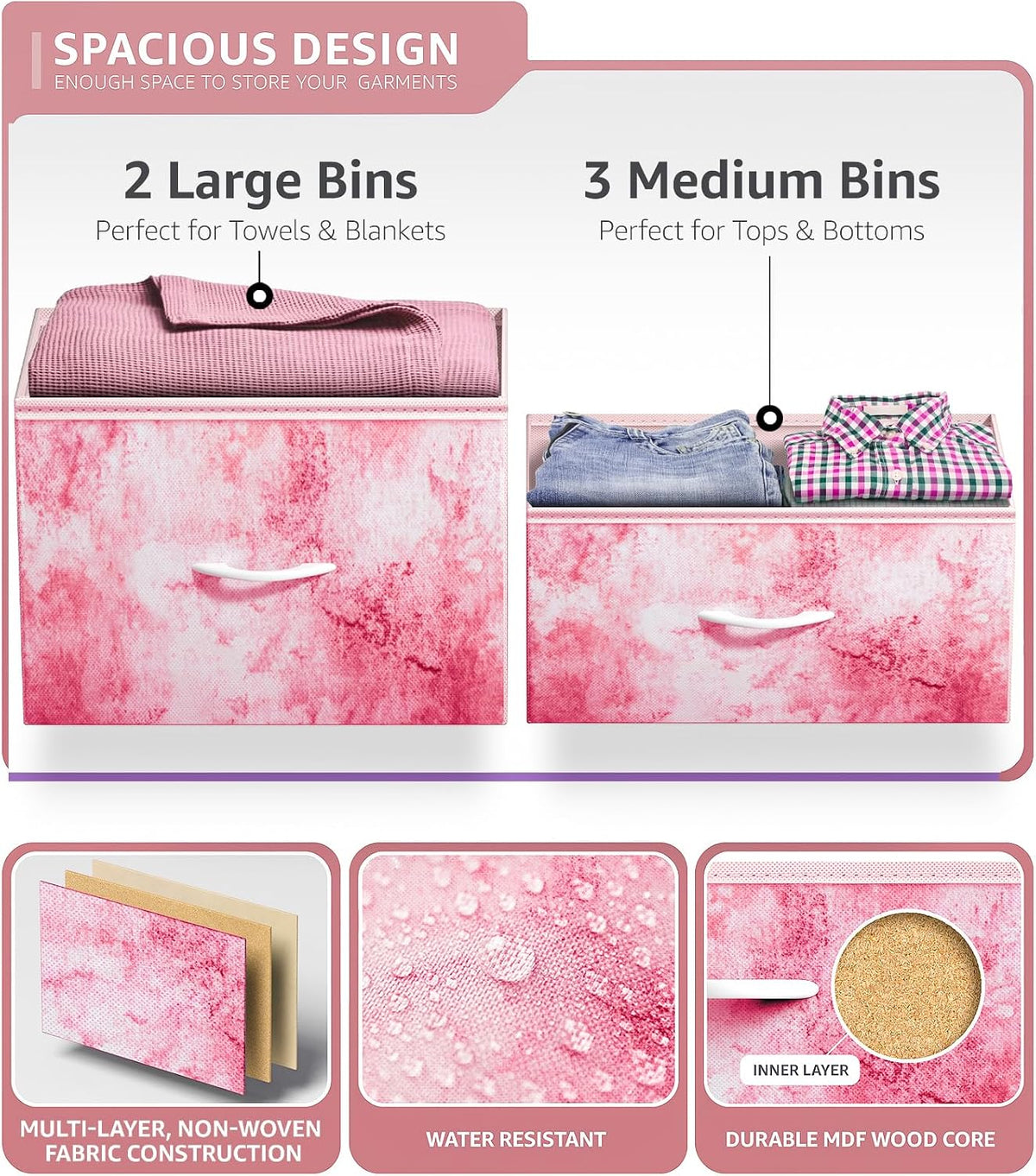 Dresser with 6 Fabric Drawers & Wood Top (Purple)