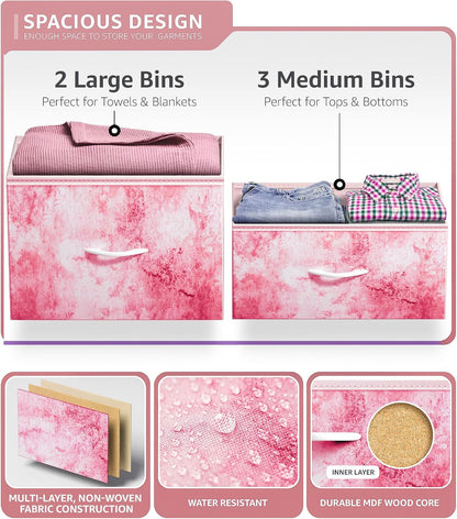 Dresser with 6 Fabric Drawers & Wood Top (Purple)
