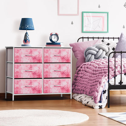 Dresser with 6 Fabric Drawers & Wood Top (Purple)