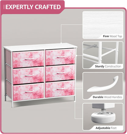 Dresser with 6 Fabric Drawers & Wood Top (Purple)