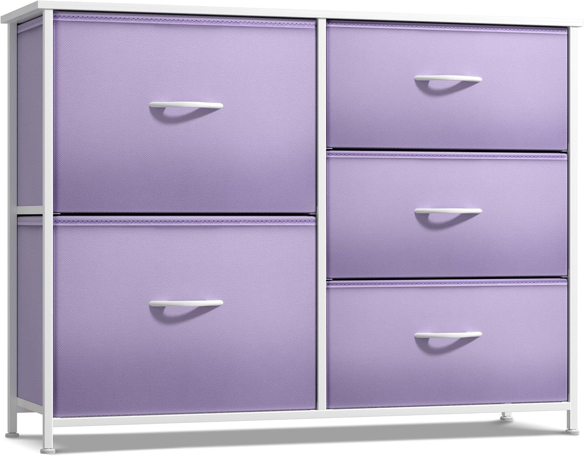 Dresser with 6 Fabric Drawers & Wood Top (Purple)