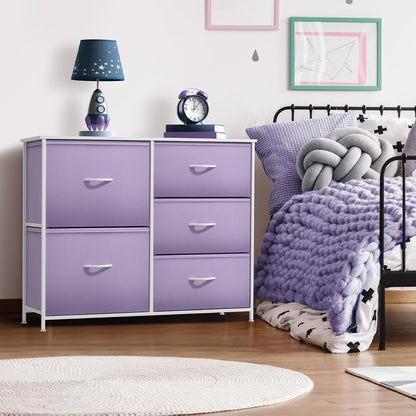 Dresser with 6 Fabric Drawers & Wood Top (Purple)