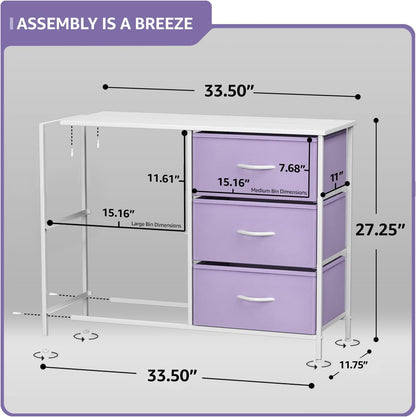 Dresser with 6 Fabric Drawers & Wood Top (Purple)