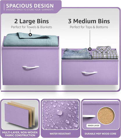 Dresser with 6 Fabric Drawers & Wood Top (Purple)