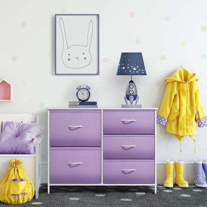 Dresser with 6 Fabric Drawers & Wood Top (Purple)