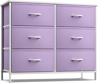 Dresser with 6 Fabric Drawers & Wood Top (Purple)