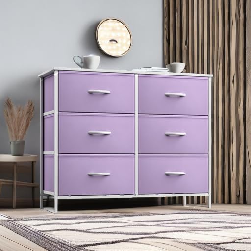 Dresser with 6 Fabric Drawers & Wood Top (Purple)