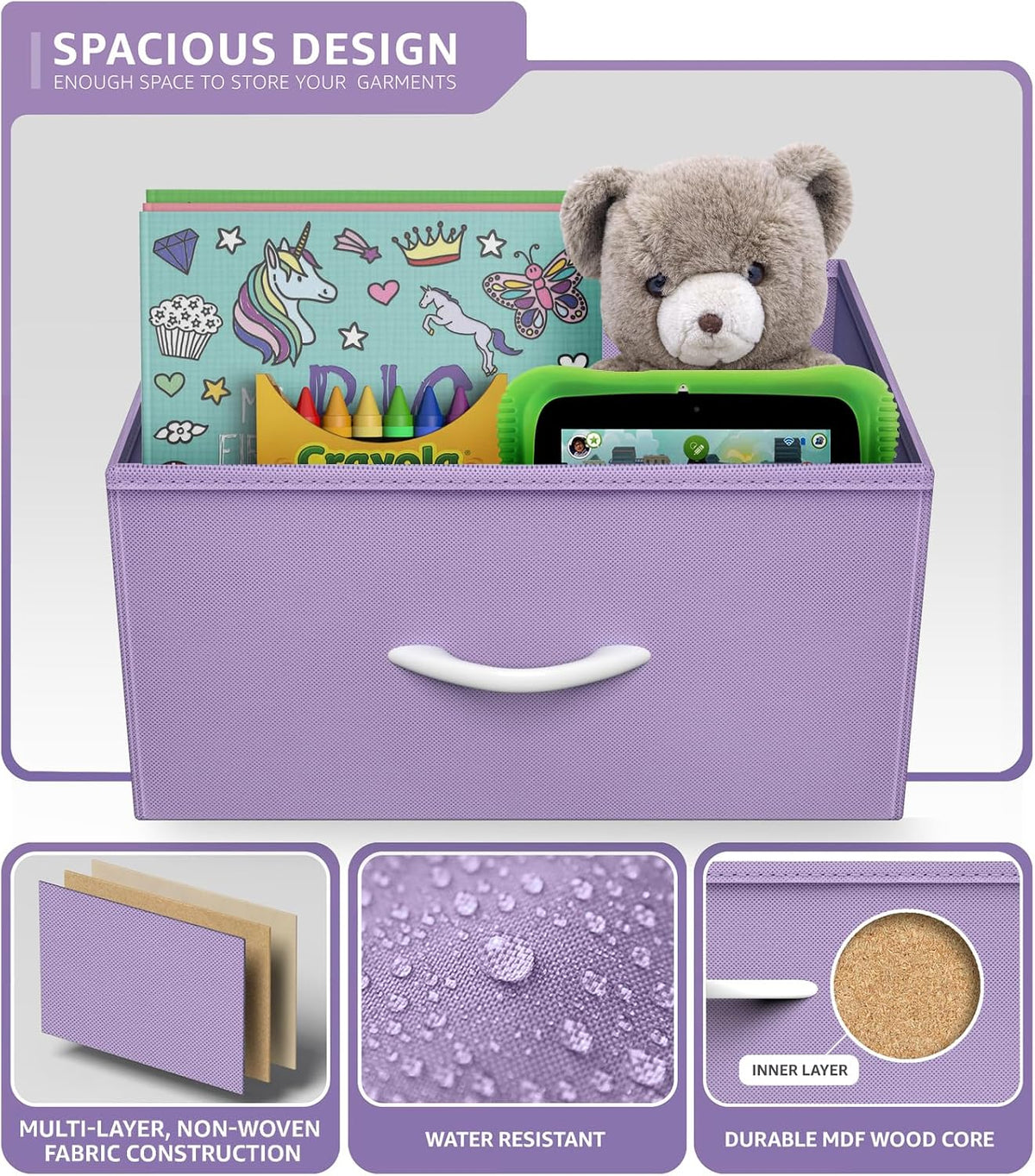 Dresser with 6 Fabric Drawers & Wood Top (Purple)
