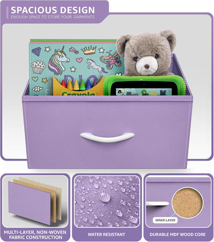 Dresser with 6 Fabric Drawers & Wood Top (Purple)