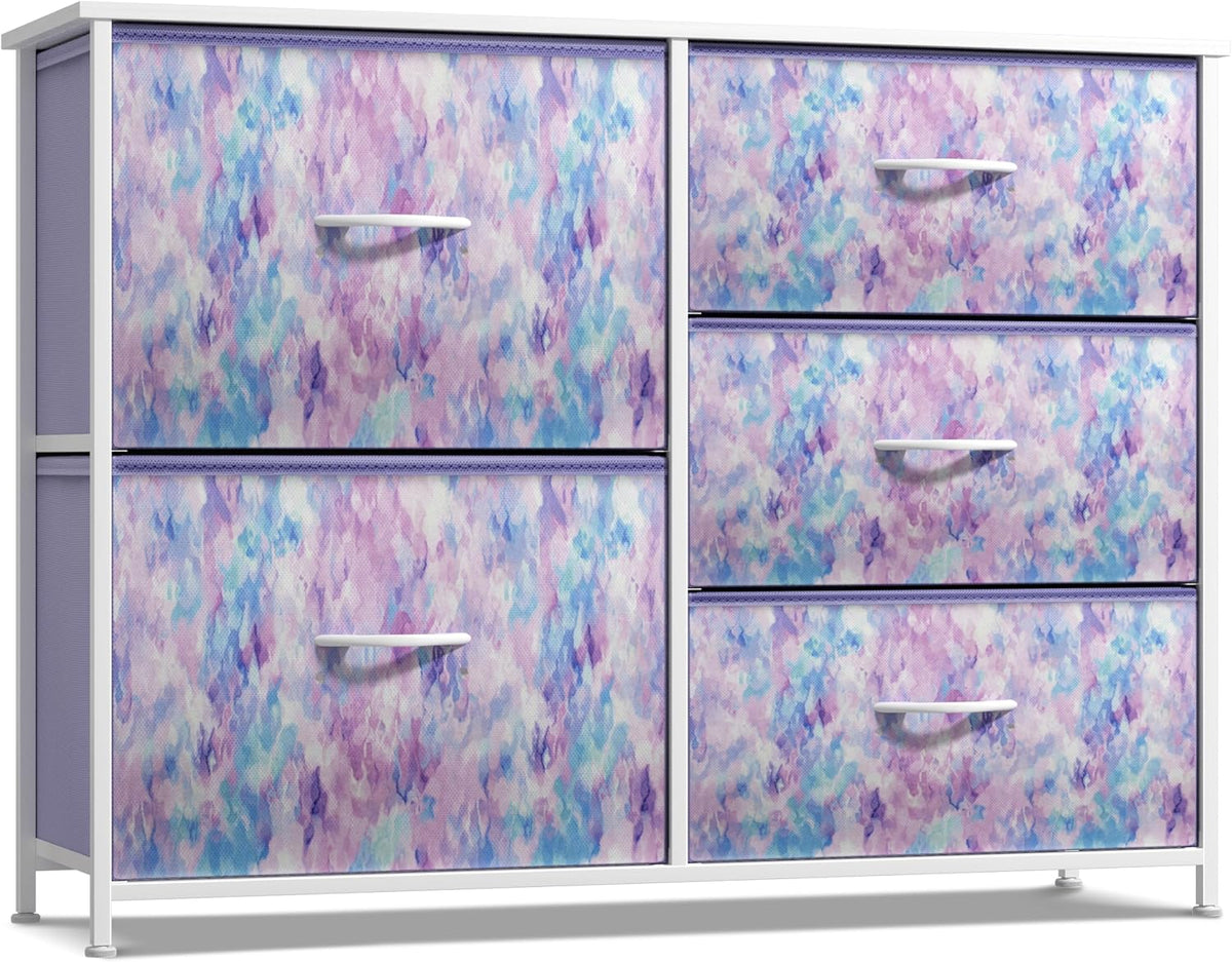 Dresser with 6 Fabric Drawers & Wood Top (Purple)
