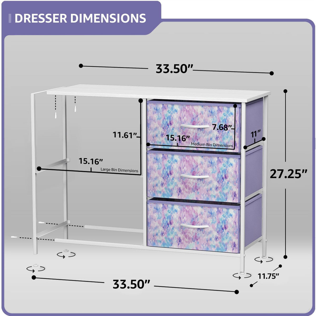 Dresser with 6 Fabric Drawers & Wood Top (Purple)