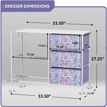 Dresser with 6 Fabric Drawers & Wood Top (Purple)