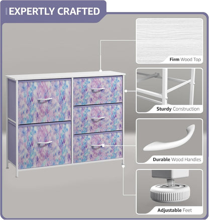 Dresser with 6 Fabric Drawers & Wood Top (Purple)