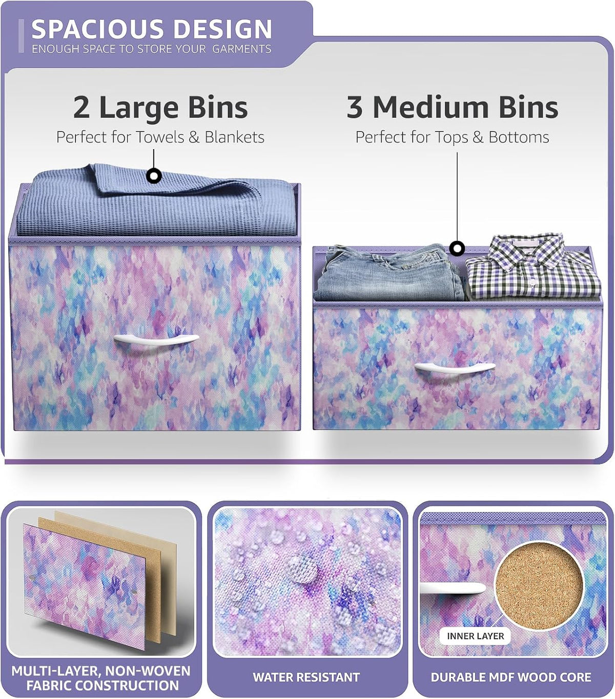 Dresser with 6 Fabric Drawers & Wood Top (Purple)