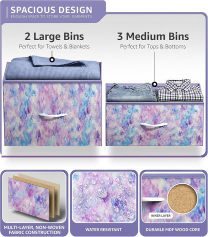Dresser with 6 Fabric Drawers & Wood Top (Purple)