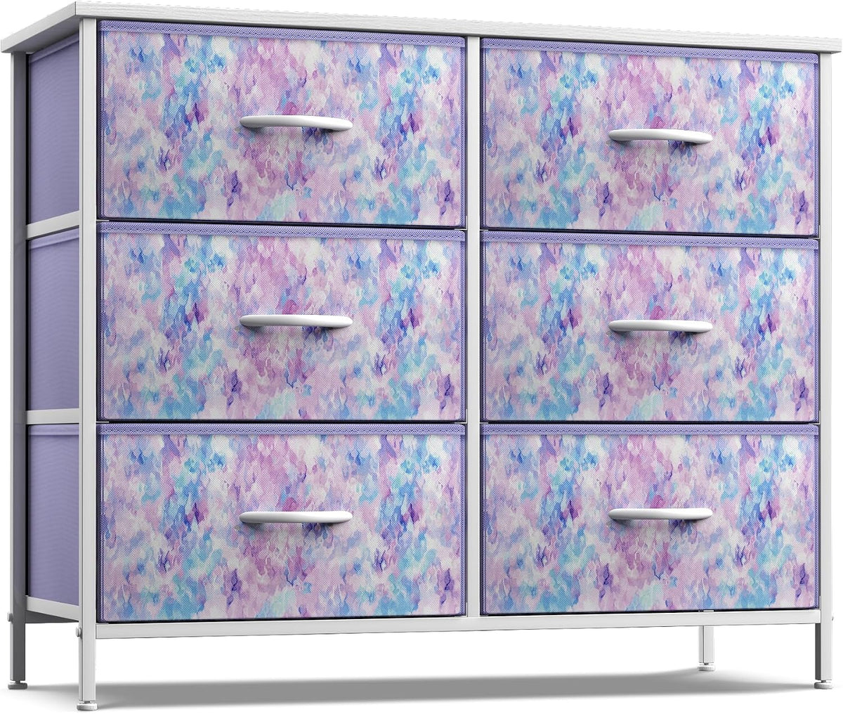 Dresser with 6 Fabric Drawers & Wood Top (Purple)