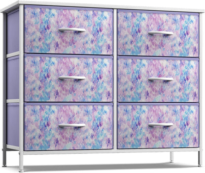 Dresser with 6 Fabric Drawers & Wood Top (Purple)