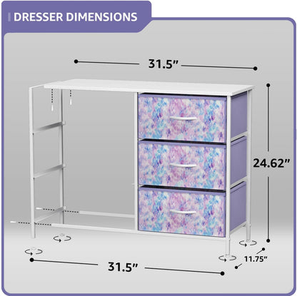 Dresser with 6 Fabric Drawers & Wood Top (Purple)