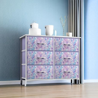Dresser with 6 Fabric Drawers & Wood Top (Purple)